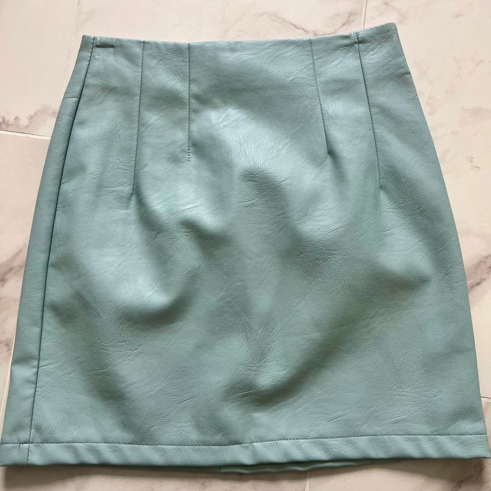 Topshop blue leather mini skirt size US 2